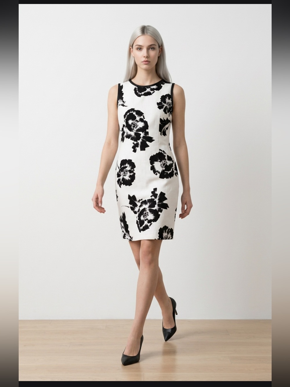 Hobbs London Monochrome Floral Shift Dress Black White Size 10